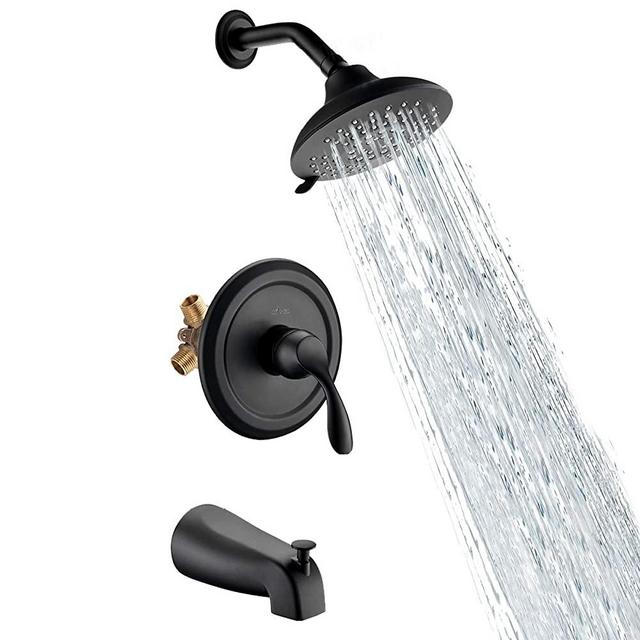 APPASO Shower Faucet and Tub Spout Matte Black (Valve Included), Shower system with 5-Function Spray Head, Single Handle Bathroom Shower Trim Kit Wall Mount, APT121MB