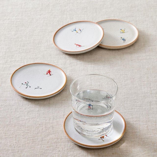 Holiday Skiers, Coaster, Set of 4