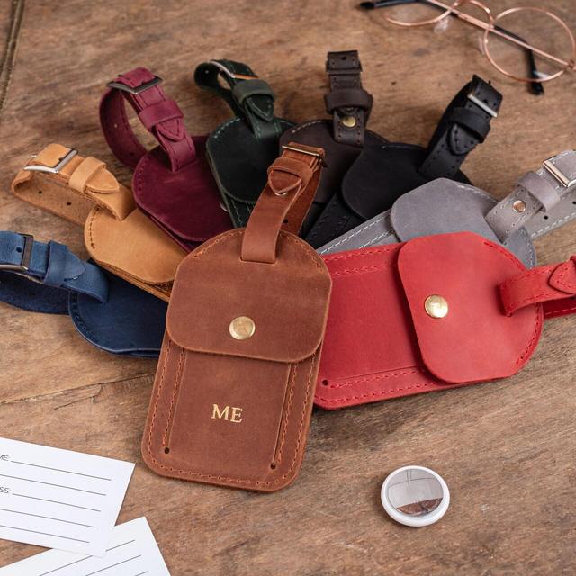 Customized AirTag Leather Luggage Tags, Suitcases AirTag Luggage Tags, Bag Tags Luggage, Luggage Name Tag, Suitcase Identifier Leather Tag