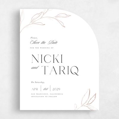 White Half arch Wedding Save the Date - Finch Portrait