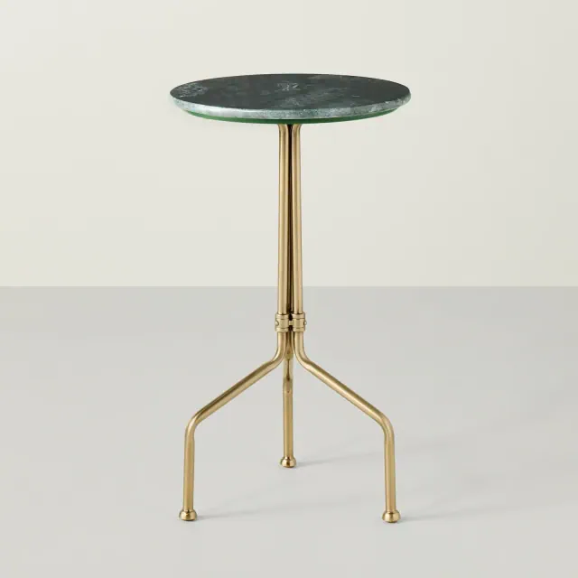 Marble and Brass Accent Side Drink Table - Green - Hearth & Hand™ with Magnolia: Farmhouse Round End Table, Iron Frame