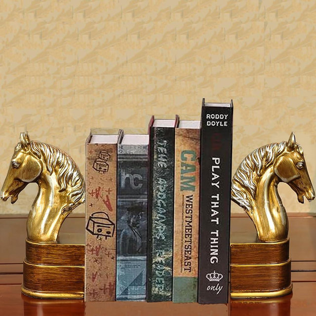 Golden Horse Head Bookends Decorative for Shelves - Unique Gift