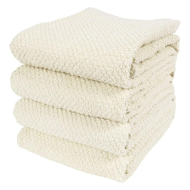 KAF Home Set of 4 Deluxe Popcorn Terry Kitchen Towels | 20 x 30 Inches | 100% Cotton Kitchen Dish Towels (Alabaster)