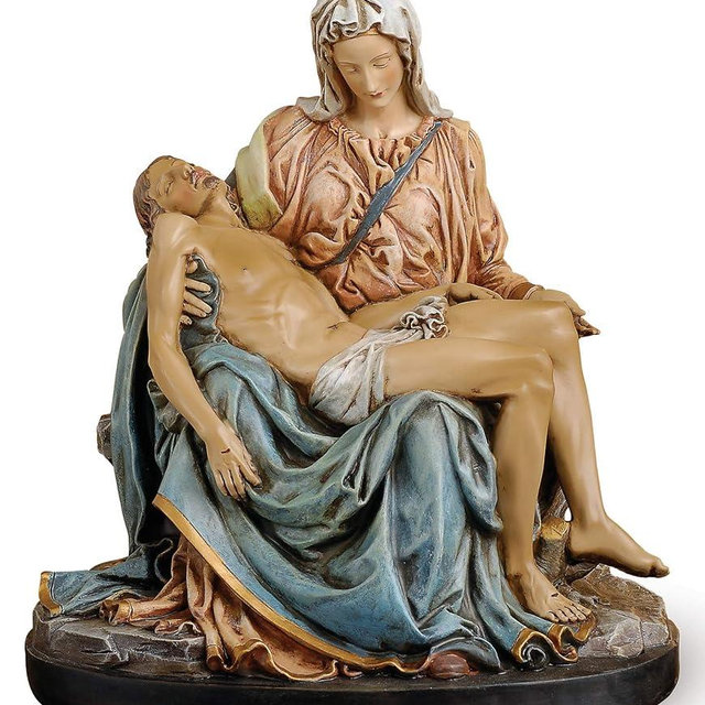 Joseph's Studio by Roman - Colored La Pieta Figure on Base, Renaissance Collection, 10" H, Resin and Stone, Religious Gift, Decoration