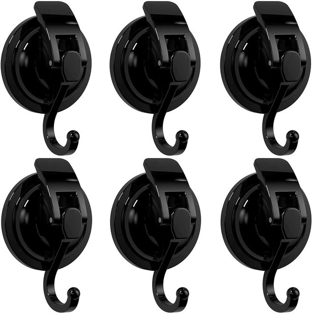 SOCONT Heavy Duty Vacuum Suction Cup Hooks, Matte Black Plated Polished Super Suction for Kitchen Bathroom, 6 Pack