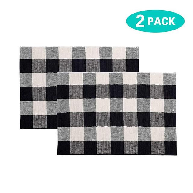 MUBIN 2-Pack Buffalo Plaid Door Mat/Rug Black and White Check Rugs 23.6 x 35.4 Inches Hand-Woven Indoor or Outdoor Rugs for Layered Door Mats Washable Rug for Front Porch/Kitchen/Farmhouse /Entryway