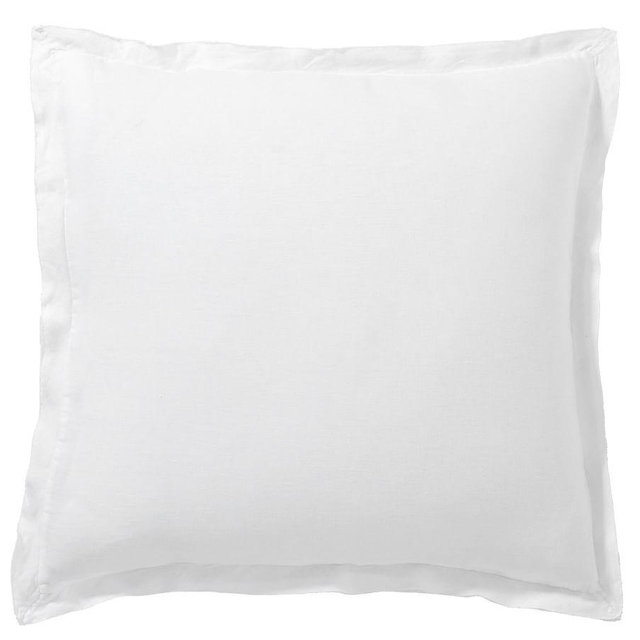 White Belgian Flax Linen Double Flange Euro Shams, Set of 2