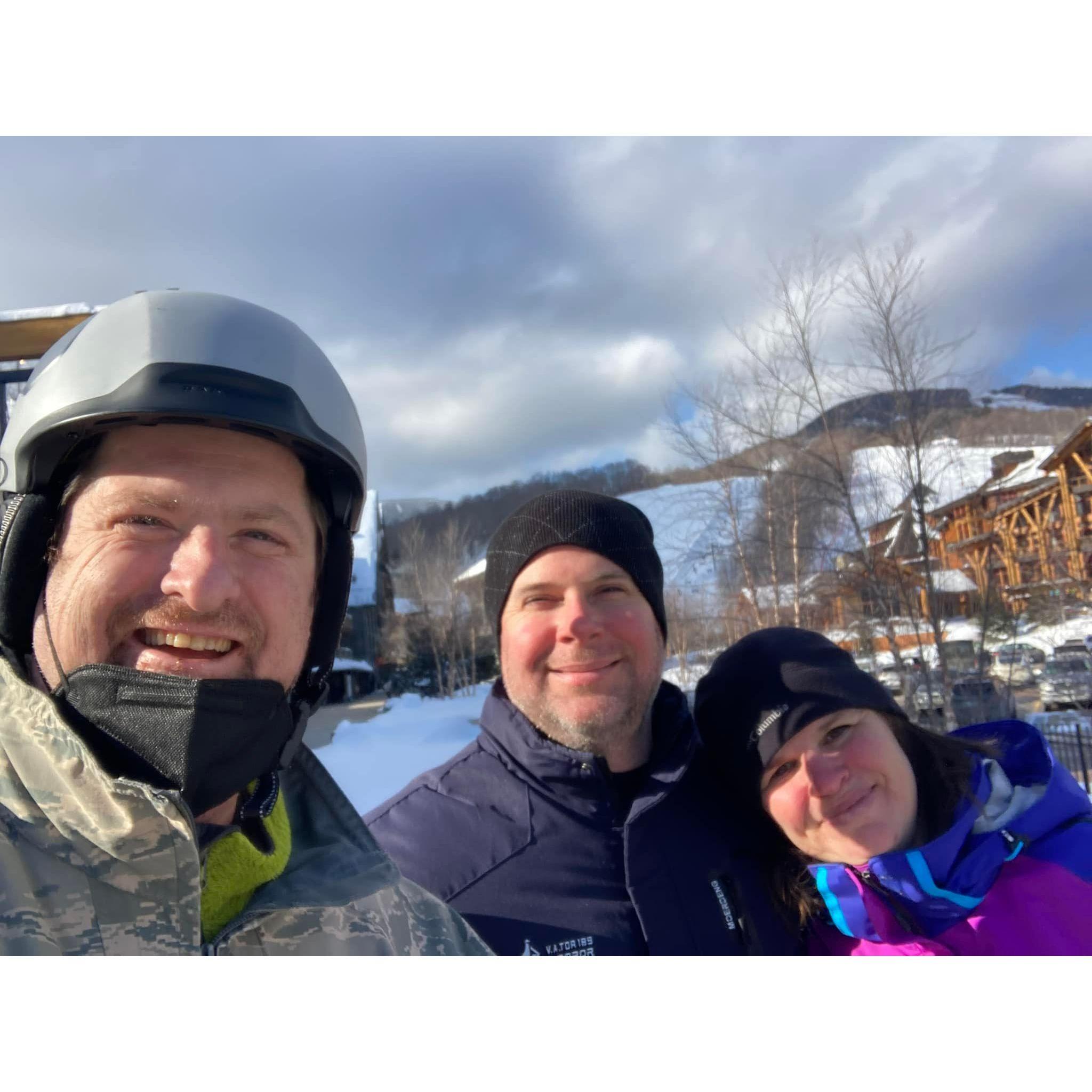 Our first vacation together - ski trip to Stowe, Vermont! Here we are with Tim!