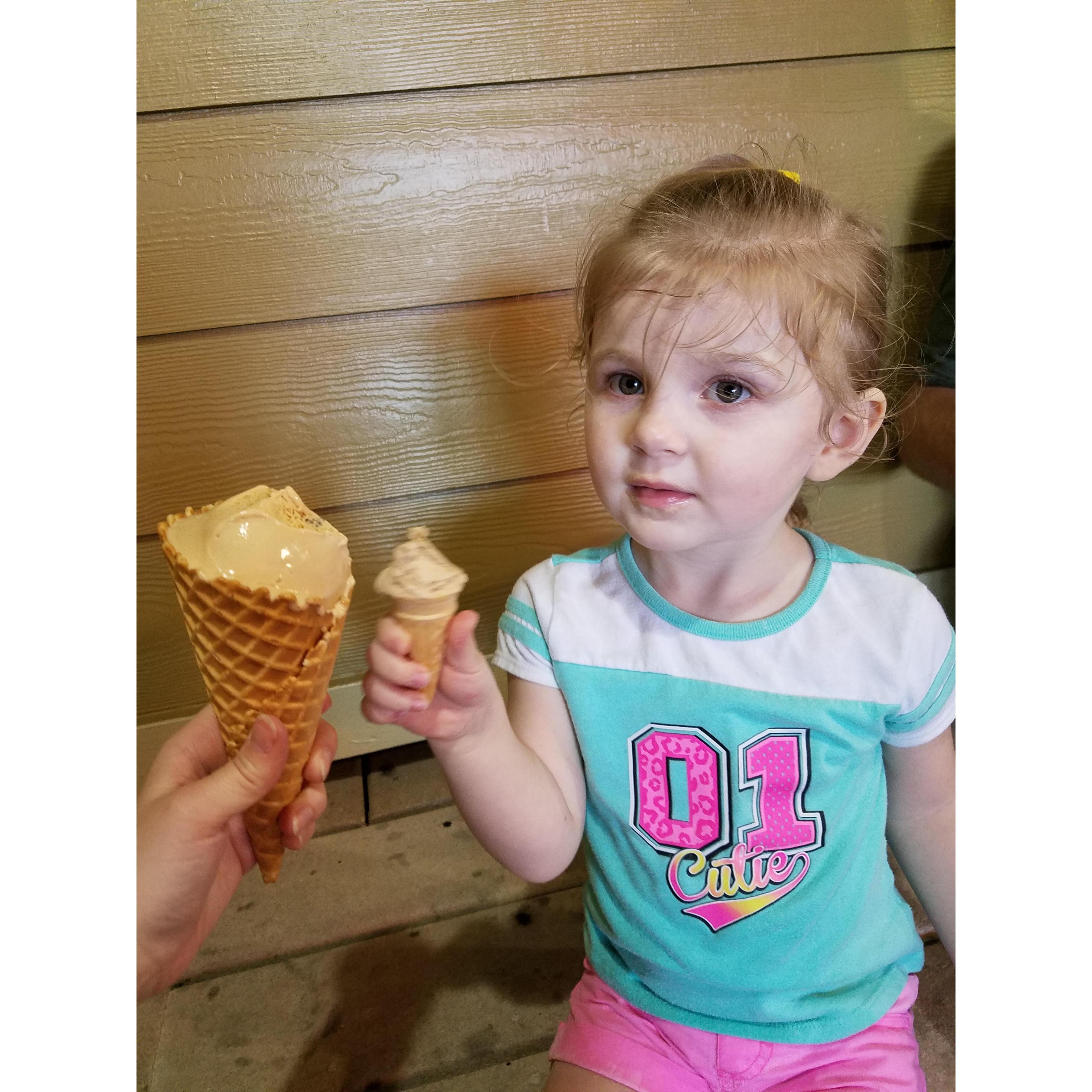 We got ice cream after the beach and Evelyn was confused about why mine was bigger than hers.