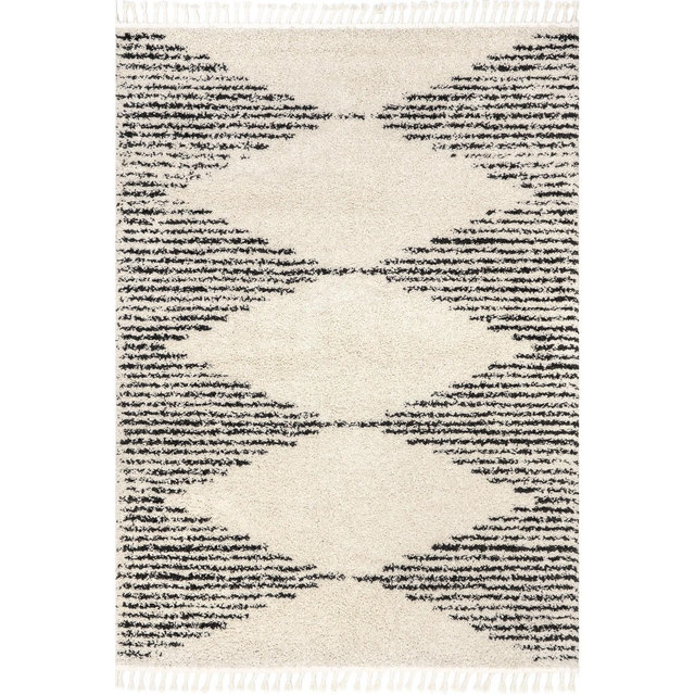Nuloom Bria Trellis 7x9 Shag Indoor Area Rug for Living Room Bedroom Dining Room Nursery, Off White/Charcoal
