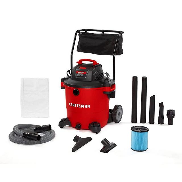 CRAFTSMAN CMXEVBE17656 20 Gallon 6.5 Peak HP Wet/Dry Vac with Cart, Heavy-Duty Shop Vacuum with Attachments, Red
