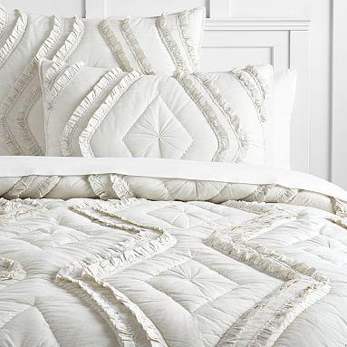 The Emily & Meritt Diamond Ruffle Quilt White