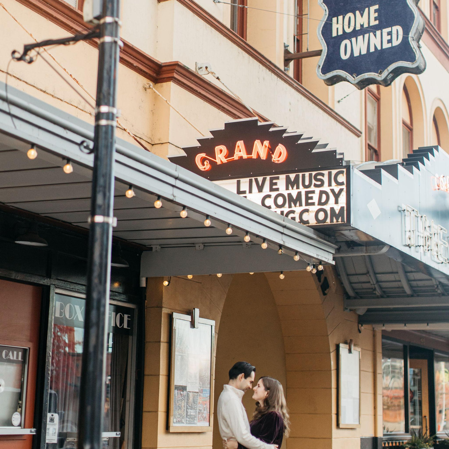 We loved taking photos near a couple of old theaters in downtown Salem!