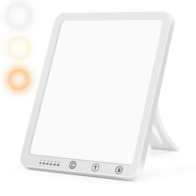 Light Therapy Lamp, Ultra-Thin UV-Free 10000 Lux Therapy Light, Touch Control, with 5 Brightness Levels & 3 Color Temperature and 6 Timer Function & Memory Function with 180° Rotatable Stand. (White)