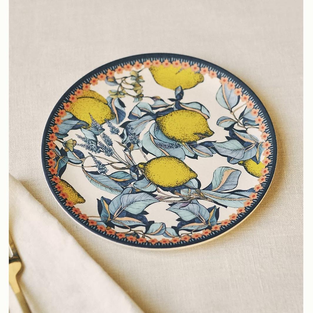 Alexandra Farmer The Flock Melamine Side Plate - Yellow Lemons