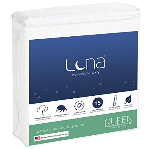 King Size Luna Premium Hypoallergenic 100% Waterproof Mattress Protector - Made in the USA - Vinyl Free