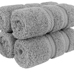 (Light Grey) American Soft Linen 4 Pack Washcloth Set, 100% Cotton Washcloth Hand Face Towels for Bathroom and Kitchen, Rockridge Gray