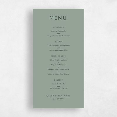 Dark Sage, Green Wedding Menu - Anacostia