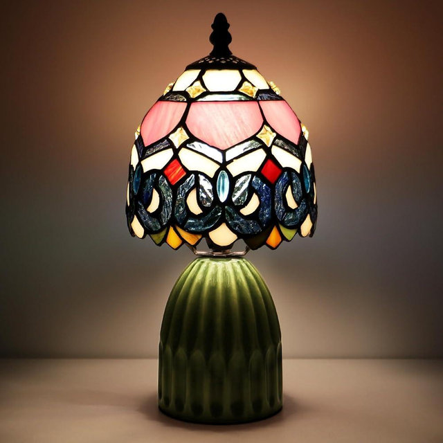 MQYXH Tiffany Lamp Stained Glass Mushroom Table Lamps 6X6X12.5 Inch Pink Jewelry Baroque Style Small Night Light Ceramic Base Mini Accent Desk Light Suitable for Bedside Table Bedroom Children Room