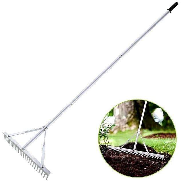 Fumingpal 24 Inch Aluminum Landscape Rake, Garden Rake, Heavy Duty Rakes for Lawns, Metal Rake for Gardening, Loosening Soil, Lawn Care, Lake and Beach
