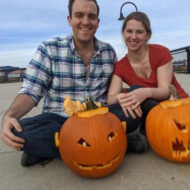 Carving jack o' lanterns on the Jersey side of the Hudson. October, 2019