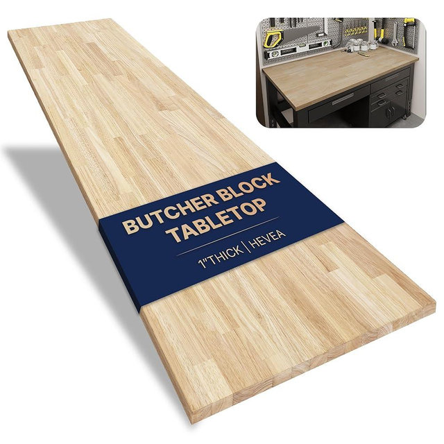 Howizz 48 x 30 Inch Solid Hevea Wood Table Top – 1 Inch Thick Unfinished Butcher Block Countertop for Standing Desk, Office Table, Workbench, DIY Furniture Projects