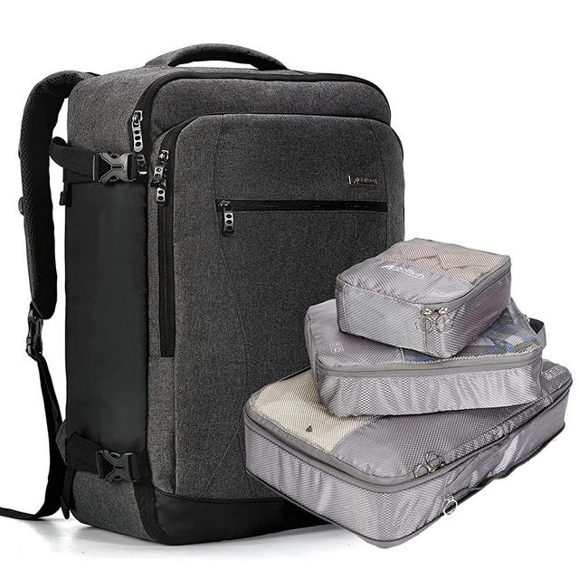 aigorun Travel Backpack for Men Women 17 Inch Laptop Backpack Airline Approved Carry on Backpack Large 38L Luggage with 3 Packing Cubes Waterproof Expandable Lightweight Business Travel Bag,Black