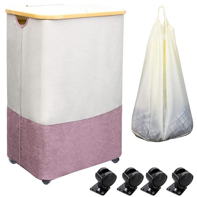 105L Large Laundry Basket, Rolling Laundry Hamper with Wheels, Collapsible Clothes Hamper with Lid, Easy Carry Bag, Waterproof Clothes Organizer for Kids Bedroom, College Dorms