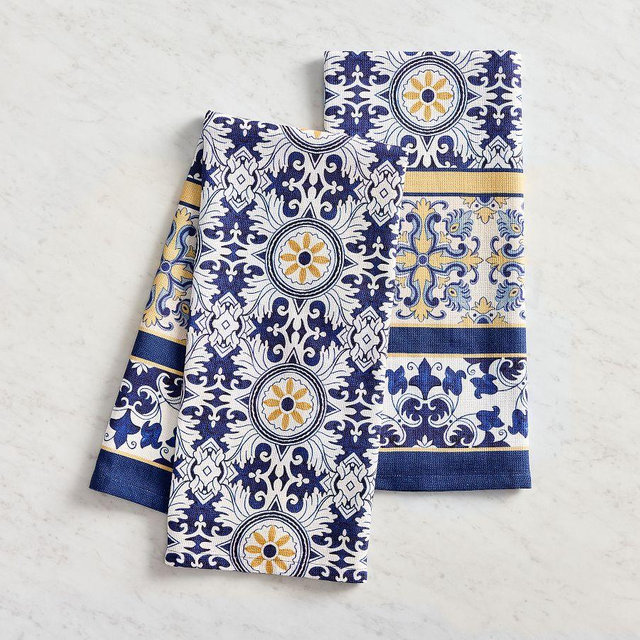 Mosaic Cotton Tea Towels, Set of 2 - Blue