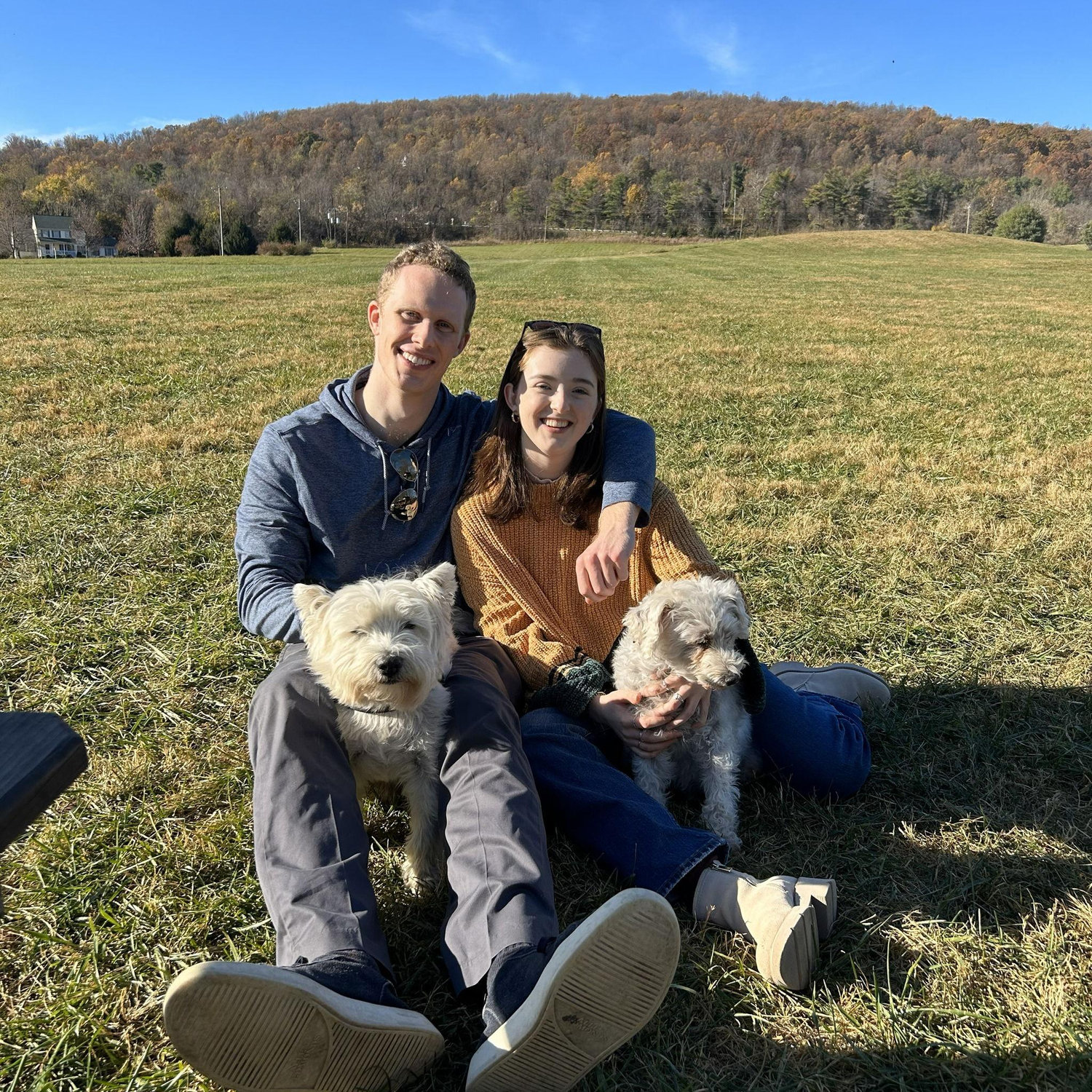 Fall afternoon at a brewery- one pup had to be tied to a bench and the other didn't event want to stand up. We won't say who's who.