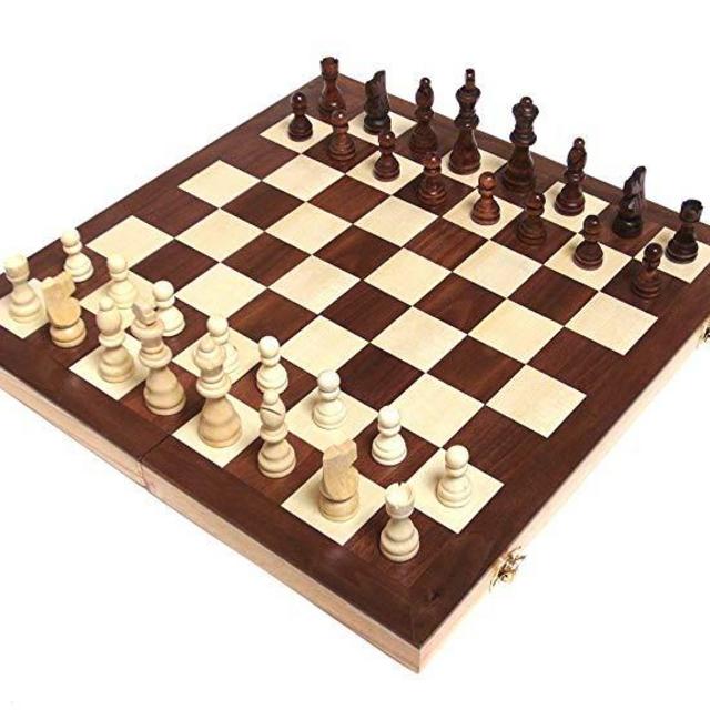 Chess Armory 15" Wooden Chess Set Felted Game Board Interior Storage