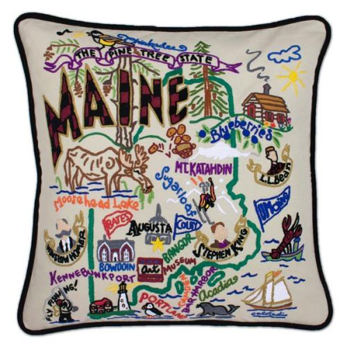 Maine State Hand Embroidered Pillow