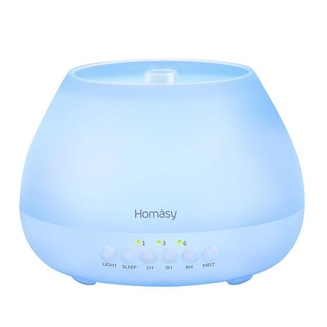 Homasy Essential Oil Diffuser, 500ml Large Capacity Aroma Ultrasonic Cool Mist Humidifier with Sleep Mode for 20hrs' Continuous Working, 8-Color LED Changing Light for Baby Home Office