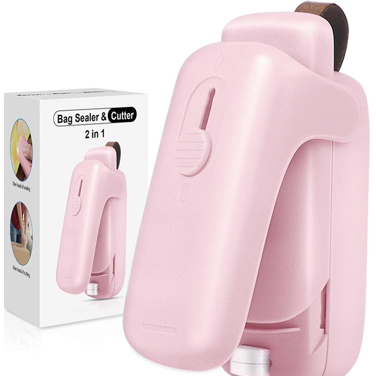 EZCO Bag Sealer Mini, Handheld Bag Heat Vacuum Sealer, 2 in 1 Heat Sealer & Cutter Portable Bag Resealer Machine Food Saver for Plastic Bags Storage Snack Cookies Fresh (Battery Included)
