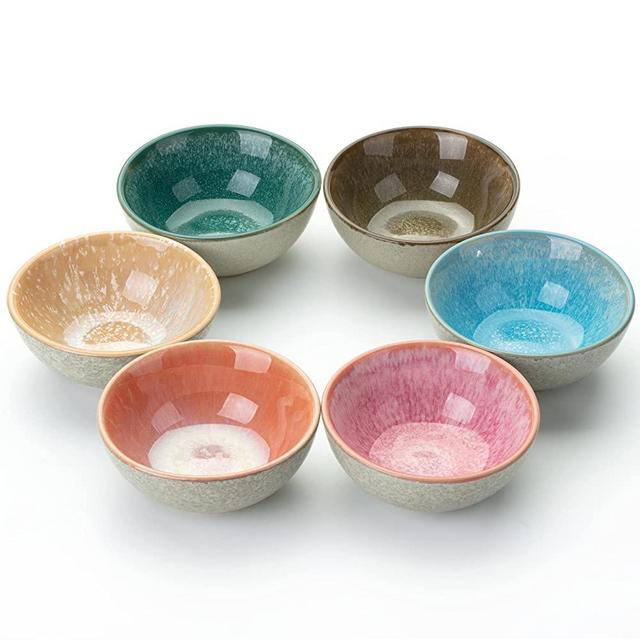 Brew To A Tea BTaT- Ceramic Dipping Bowls, 3.5 Oz, Set of 6, Colorful Small Bowls, Soy Sauce Dish, Dip Bowls, Sauce Bowls, Mini Bowls, Condiment Bowls, Small Bowls for Dipping, Dipping Sauce Bowls
