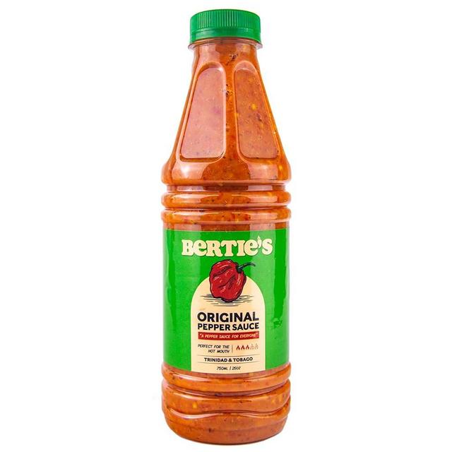 Bertie's Original Pepper Sauce (26 Oz/750ml) | Great Flavour And Heat | Made With Fresh Trinidad Moruga Red And Scotch Bonnet Yellow Peppers | Tastes Like Home Made