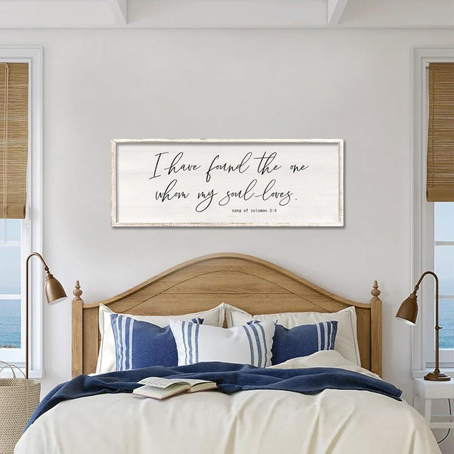 I Have Found The One Whom My Soul Loves Sign Wall Art Decor 32"x12" Modren Master Bedroom Above Bed Wood Framed Song of Solomon 3:4 Large Living Room Bible Verse Wall Hanging (White)