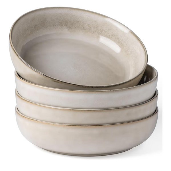 AmorArc 8.5'' Large Pasta Bowls, 36oz Ceramic Salad Serving Bowls Set of 4 for Kitchen, Wide Stoneware Bowls for Pasta,Salad,Fruit,Bread, Microwave Safe, Cappuccino