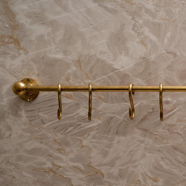 Unlacquered Brass Wall Mounted Pot Rack With Hooks