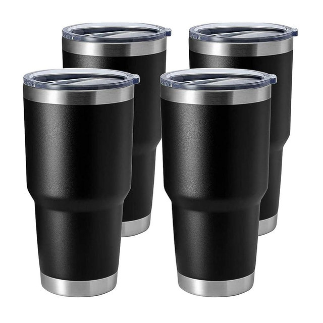 HASLE OUTFITTERS 30oz Stainless Steel Tumbler, Double Wall Vacuum Insulated Travel Mug Tumbler, Durable Insulated Coffee Mug, Gift Box Set (Black, 4)