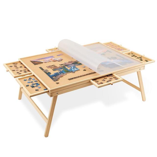 Jumbl 1500-Piece Puzzle Table with Drawers, Foldable Legs & Cover | Wooden Jigsaw Puzzle Board with Legs for Adults & Kids | Built to Last