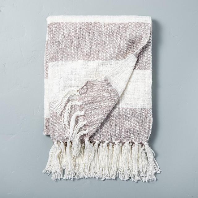 Wide Stripe Tassel Fringe Throw Blanket Gray/Sour Cream - Hearth & Hand™ with Magnolia