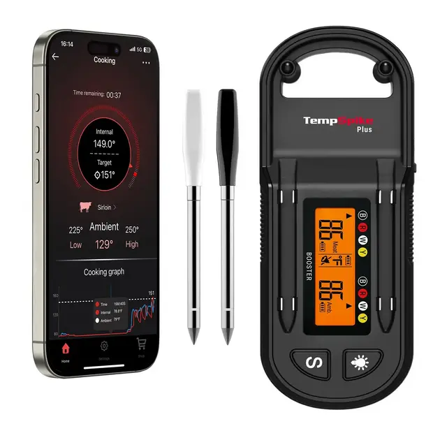 Thermopro TempSpike Plus 600 ft Wireless Meat Thermometer with Ultra-Thin Probe, Meat Thermometer Digital Wireless with LCD Booster