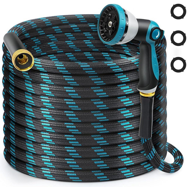Gardentime 75FT Non-Expandable Garden Hose, Heavy Duty Flexible Water Hose with Leakproof 3/4" Fittings 10 Modes Spray Nozzle, Kink-Free, Lightweight & Durable for Yard, Lawn, Garden & Outdoor Use