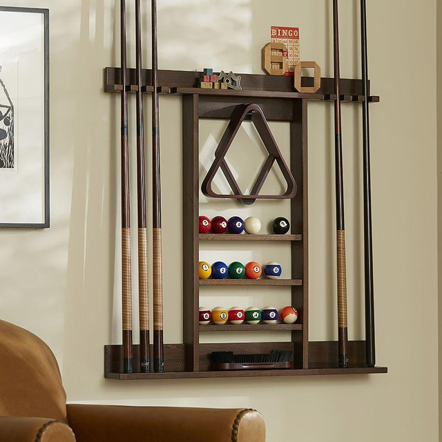 Cue Stick Wall Mount Storage Rack, Rustic Mahogany