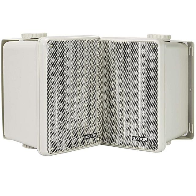 Kicker KB6 2-Way Full Range Indoor Outdoor Speakers (Pair) | Weatherproof Speakers for Patio Sunroom Garage Poolside in-Home | 6.5 inch woofer, 2x5 inch Horn Tweeter | Quick Mounting System