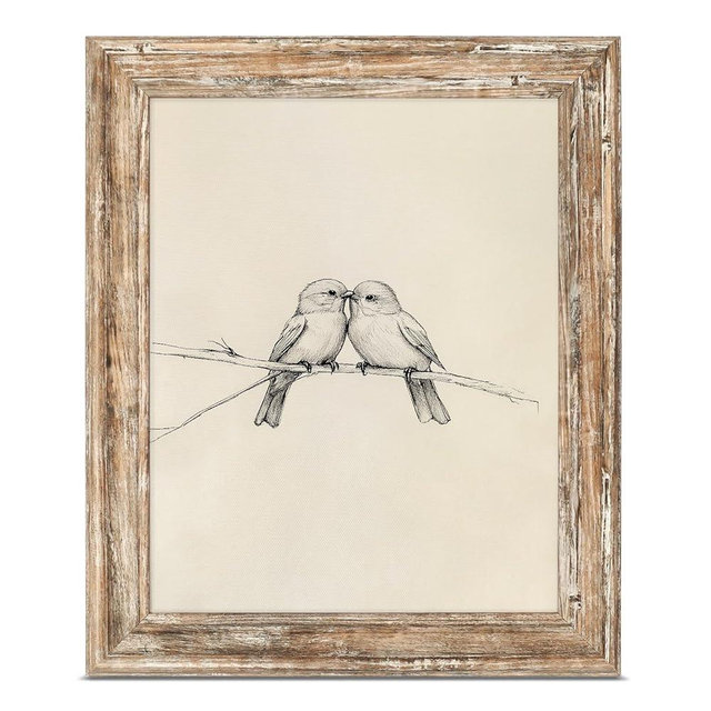 ASTRDECOR Framed Canvas Prints Wall Art 9x12, Vintage Bird Wall Art Print – Minimalist Bird Sketch Drawing Art Pictures, Rustic Vintage Artwork with Distressed Faux Wood Frame