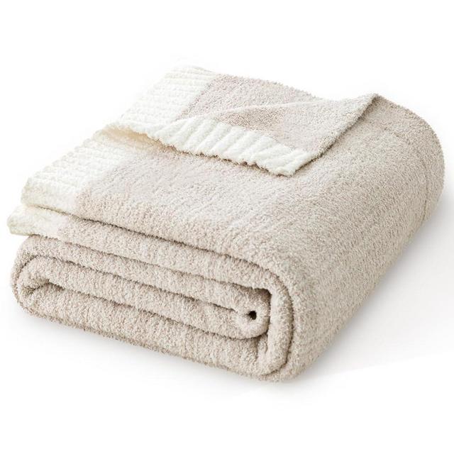 MH MYLUNE HOME Super Soft Throw Blanket, Khaki Ombre Design Fuzzy Microfiber Blanket Warm Cozy Fluffy Plush Knit Throw Blankets for Couch Bed Living Room (Khaki, 50"X60")