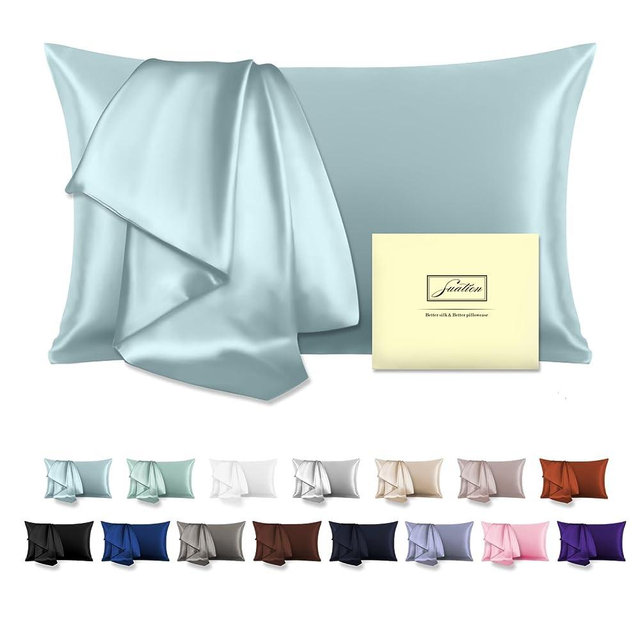Mulberry Silk Pillowcase for Hair and Skin Pillow Case with Hidden Zipper Soft Breathable Smooth Cooling Silk Pillow Covers for Sleeping (Haze Blue, King（20"X 36"）)