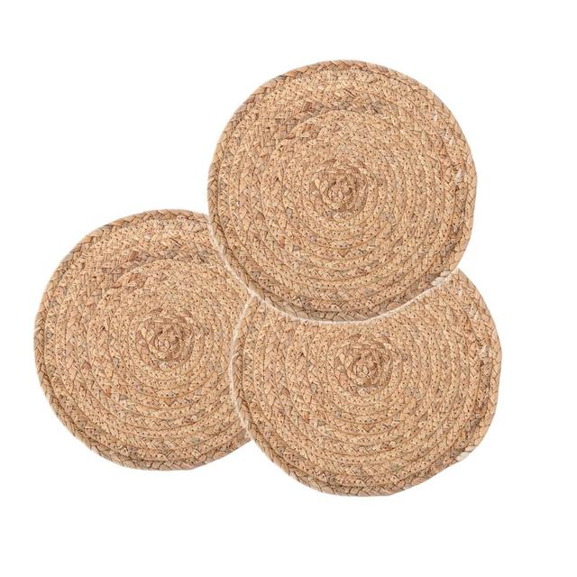 Rustic Round Pot Holders Trivets Set 3 Pcs 100% Water Hyacinth, Coaster Mat Holder for Hot Dishes Pot Pan Bowl Teapot by 7 Inches, Gift for Parents Mother Wife Colleague